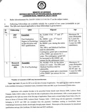 DRDO DIPR Recruitment 2017, 13 Vacancies for JRF and Research Associate Posts