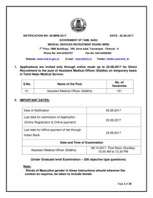 MRB, Tamil Nadu Recruitment 2017 for 101 Assistant Medical Officer (Siddha) Posts