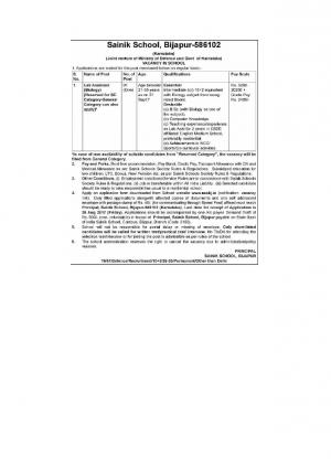 Sainik School Bijapur Recruitment 2017 for Lab Assistant Post