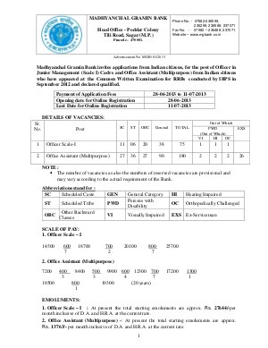 Notification-Madhyanchal-Gramin-Bank-Officers-Office-Assistants
