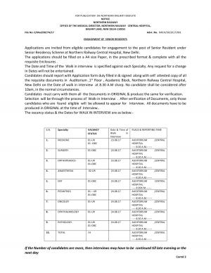 Northern Railway Recruitment 2017 for 14 Senior Resident Posts 