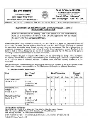 Bank of Maharashtra Recruitment 2017 for 07 Risk Management Officers Post 
