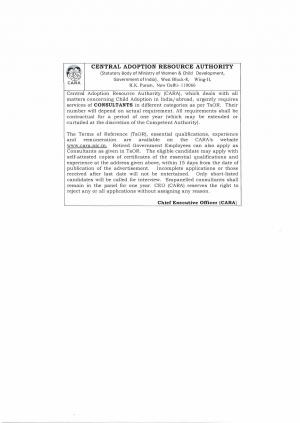 Central Adoption Resource Authority Recruitment 2017 for Consultant Post