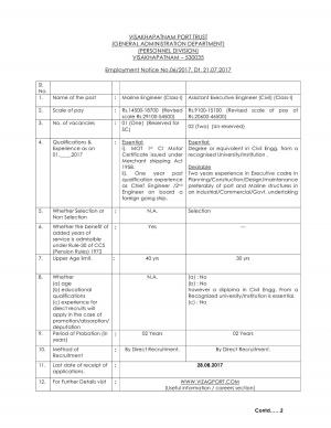 Visakhapatnam Port Trust Recruitment 2017 for 03 Assistant Executive Engineer (Civil) & Other Posts