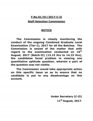 SSC CGL Exam 2017 held on 10 August; Brief Notification