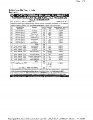 North Central Railway teacher jobs
