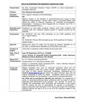 ICAR IVRI Recruitment 2017, Apply for Research Associate and SRF Posts