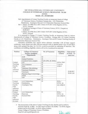 SVVU Recruitments 2017 for 19 Contact Teaching Faculty posts