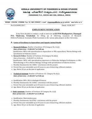 KUFOS Recruitment 2017, Apply for 28 vacancies of Research Fellow and Other Posts