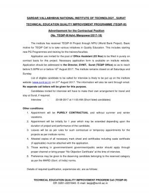 SVNIT, Surat Recruitment 2017 for 03 Office Assistant Posts