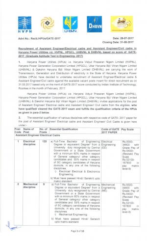 HVPNL Recruitment 2017 for 154 Vacancies for Assistant Engineer Post; Last Date 31 Aug 