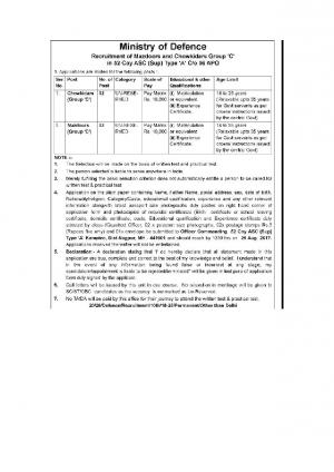 MOD Recruitment 2017, Apply for 05 Group C Posts at 52 Coy ASC (Sup) Type A C/o 56 APO