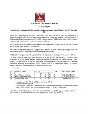 ONGC Recruitment 2017 for 27 Executive Posts through UGC-NET November 2017