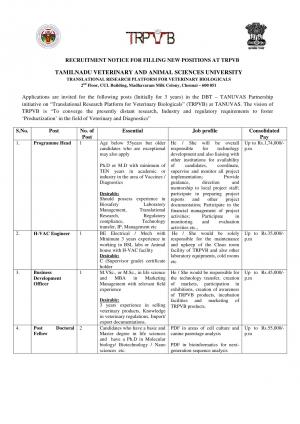 TANUVAS, Chennai Recruitment 2017 for 05 Programme Head & Other Posts
