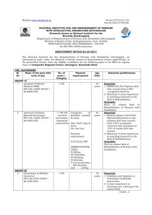 NIEPID Recruitment 2017 for 06 Lecturer & Other Posts 