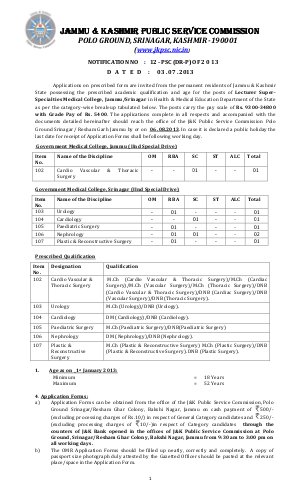 Notification for JKPSC Lecturer Vacancies