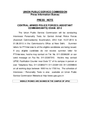 PT Programme for CAPF Exam 2012