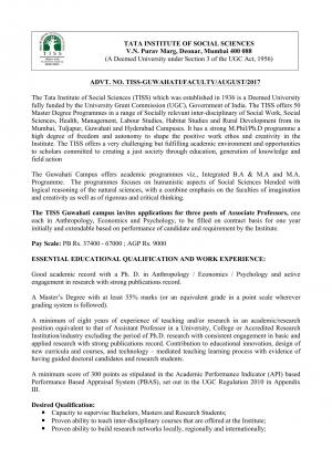 TISS Recruitment 2017 for 3 Associate Professor Posts