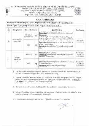 ICAR-NBSS Recruitment 2017 for 07 SRF & Project Assistant Posts