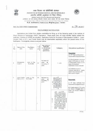 IWST-ICFRE Recruitment 2017 for 06 LDC & Other Posts