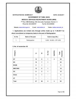 Medical Services Recruitment Board, TN Recruitment 2017, 93 Vacancies for Radiographer Post 