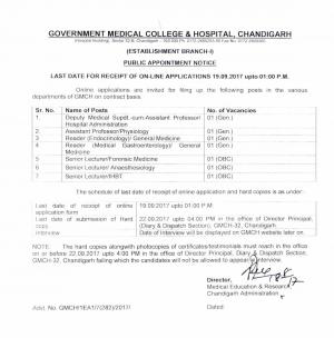GMCH Recruitment 2017, 7 Vacancies for Assistant Professor, Sr Lecturer and Other