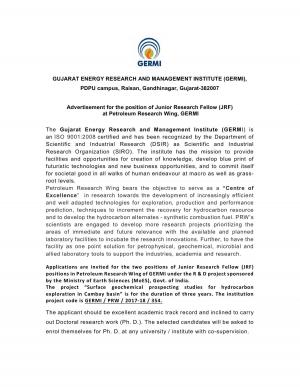 GERMI Recruitment 2017 for 02 JRF Posts