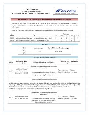 RITES Limited Recruitment 2017 for 04 Additional/Joint General Manager Posts