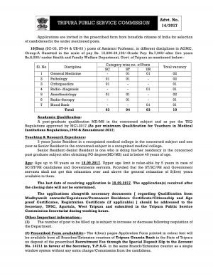 Tripura PSC Recruitment 2017 for 10 Assistant Professor Posts