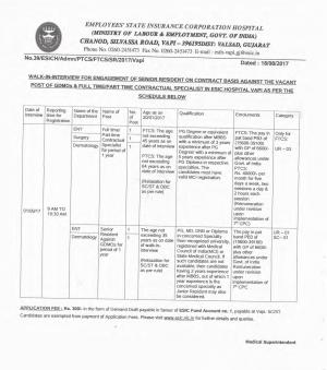 ESIC Recruitment 2017 05 Senior Residents Posts 
