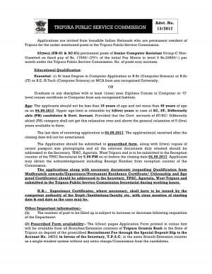 TPSC Recruitment 2017 for 02 Senior Computer Assistant Posts 