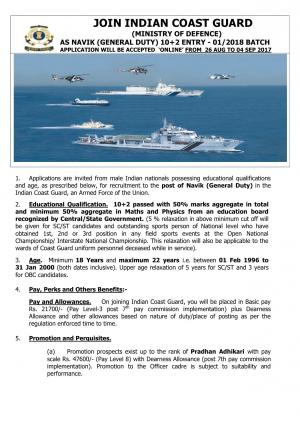 Indian Coast Guard Recruitment 2017 for Navik General Duty Post