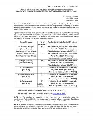 NHIDCL Recruitment 2017 for 32 Managers & Office Assistant Posts 