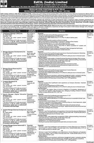 EDCIL Recruitment 2017 for 14 Assistant Managers, Deputy Manager & Other Posts