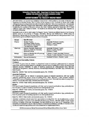 University of Mumbai Recruitment 2017 for 12 Faculty Posts