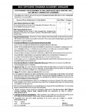 NCC Officers Training Academy, Gwalior Recruitment 2017 for JSA & MTS Posts 
