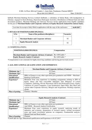 Indbank Recruitment 2017 for 07 Secretarial Officer-Trainee & Other Posts