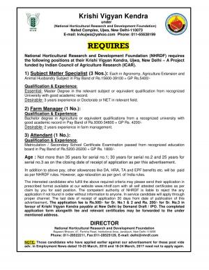 KVK, Ujwa Recruitment 2017 for 5 Subject Matter Specialist & Other Posts