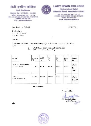 Lady Irwin college Fourth Cut-off