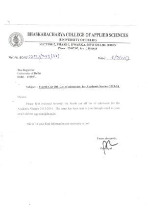 Bhaskaracharya College of Applied Sciences fourth cut off list