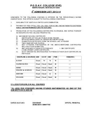 PGDAV college (Evening) Fourth Cut-off