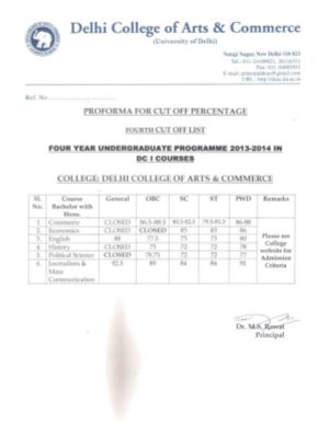 Delhi College of Arts & Commerce fourth cut off list