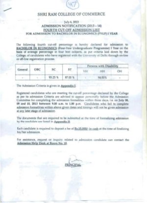 Shri Ram college of Commerce Fourth Cut-off