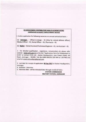 ECHS Recruitment 2017 for 06 Officers & Other Posts