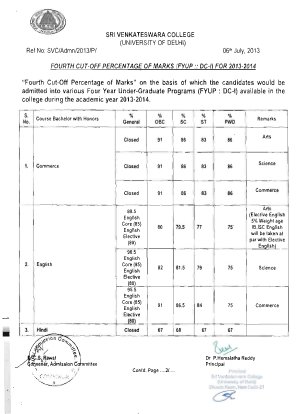 Sri Venkateswara college Fourth Cut-off