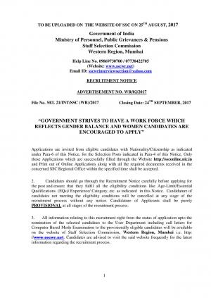 SSC -WR Recruitment 2017 for 75 Laboratory Assistant & Other Posts 