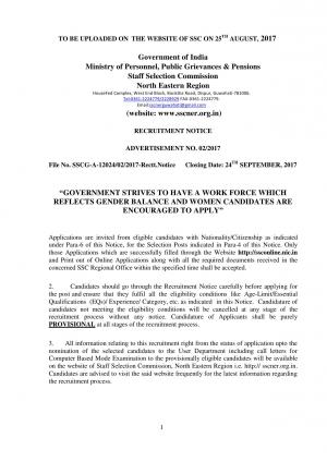 SSC-NER Recruitment 2017 for 13 Senior Research Assistant and Other Posts