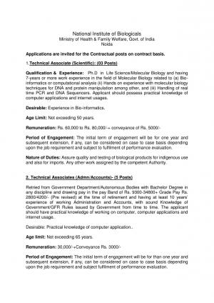 National Institute of Biologicals Recruitment 2017, Apply for Technical Associate and Other Posts