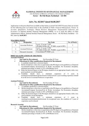 NIFM Recruitment 2017 for 10 Faculty & Research Associate Posts 