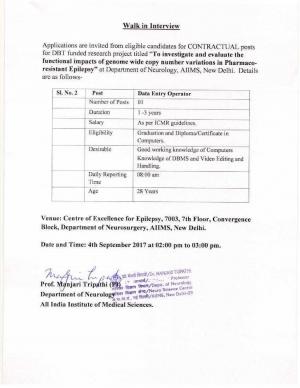 AIIMS, New Delhi Recruitment 2017 for 03 Various Posts 